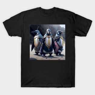 Knights of the Arctic: Penguin Trio Battles On T-Shirt